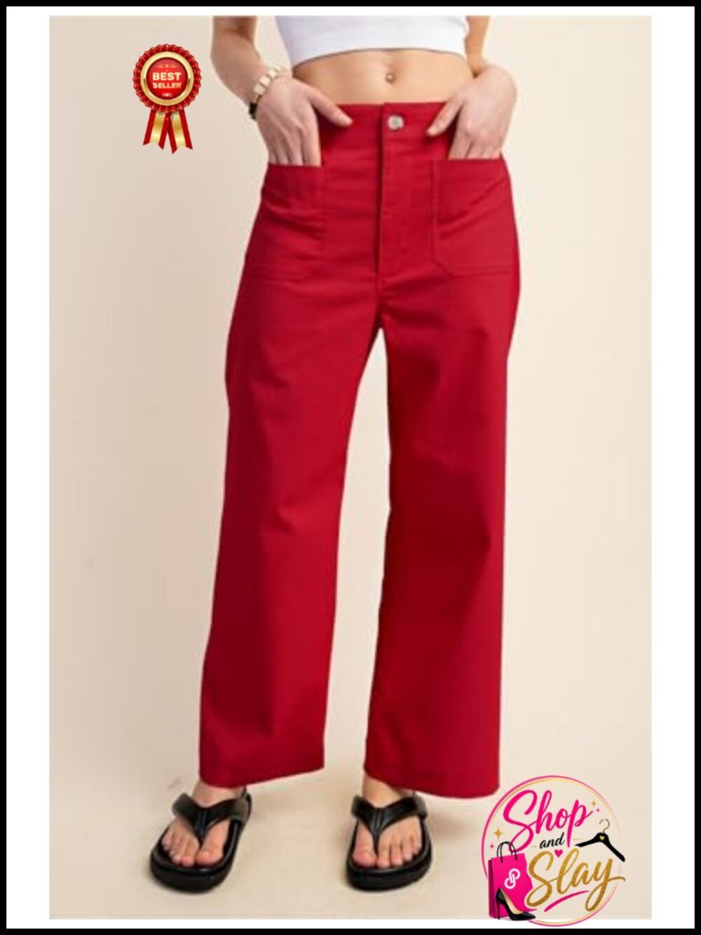 High Waisted Cropped Straight Leg Pants Stretchy Casual Trousers